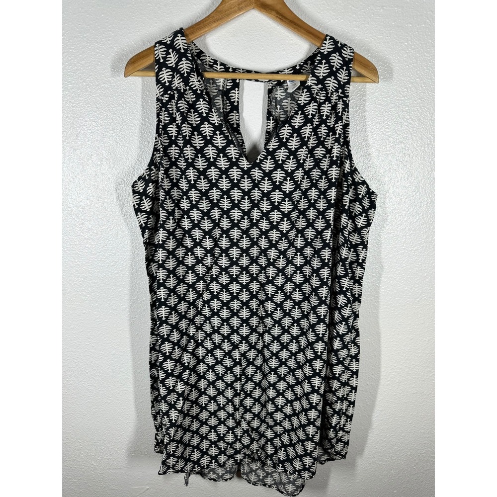 Old Navy Dress Womens XXL Black White Geometric Print V-Neck Keyhole Sleeveless